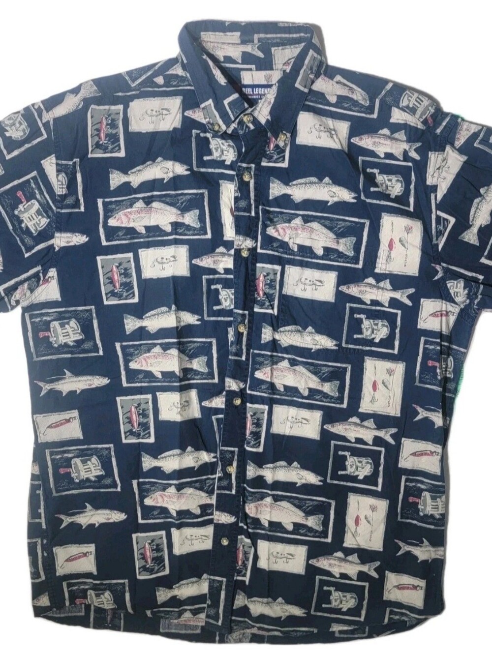 Reel Legends Performance Button Up Fishing Shirt 100% Cotton Fish Lures XL